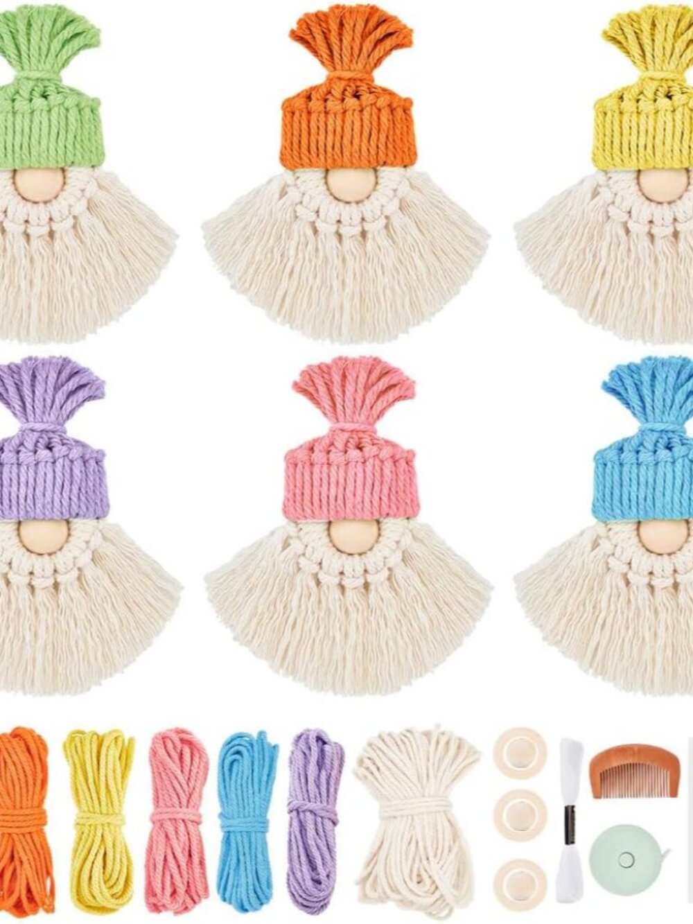 6 Set DIY Macrame Gnomes with Instruction Spring Santa Claus Design Macrame Kit